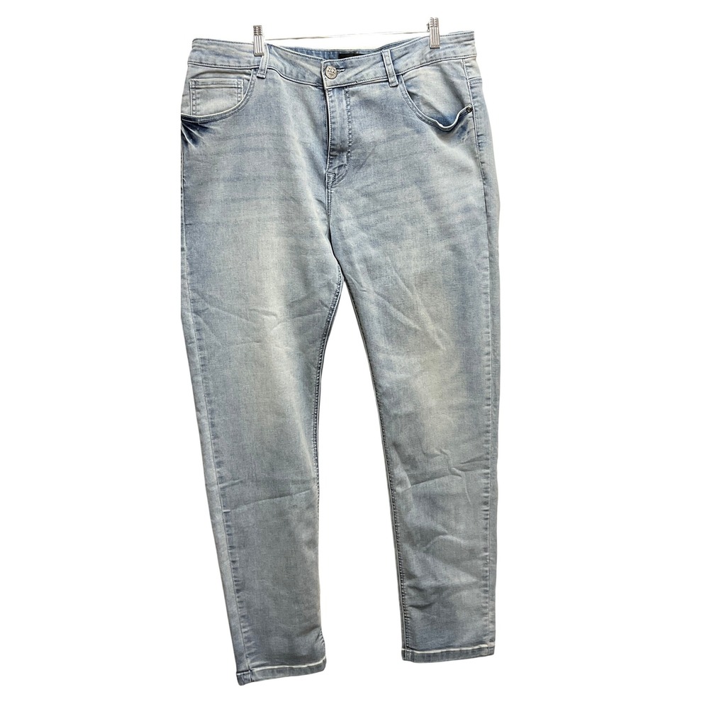 ZLZ Denim Mens Jeans Light Blue Slim Fit Denim Pants Size 38W Distressed